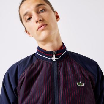 Lacoste SPORT Water-Resistant Striped Zip Golf Jacket - Bunda Pánské Tmavě Blankyt Blankyt / Červené